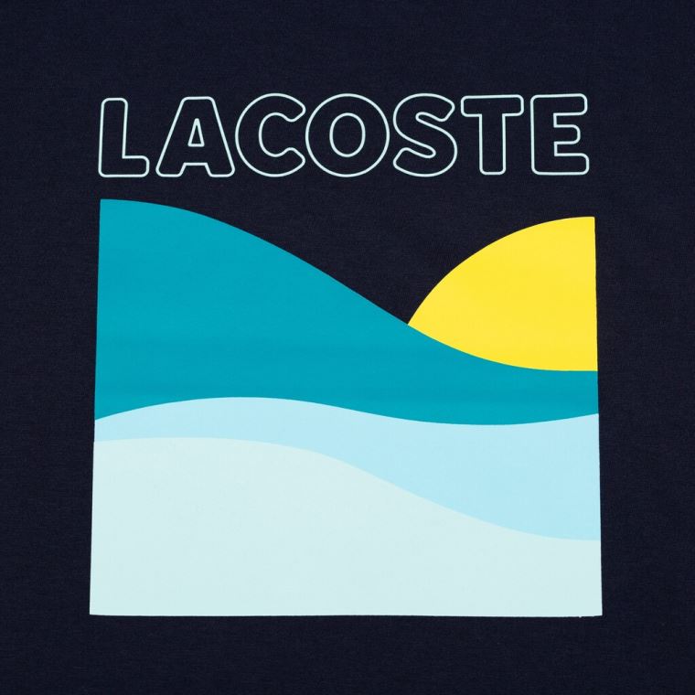 Lacoste SPORT Printed Tenisové T-Shirt Tmavě Blankyt Blankyt Bílé | BwGuU2AU