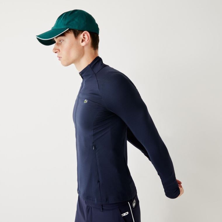 Lacoste SPORT Prodyšný Ergonomic Zip Golfové Jacket Tmavě Blankyt Blankyt | O0SkMBzM