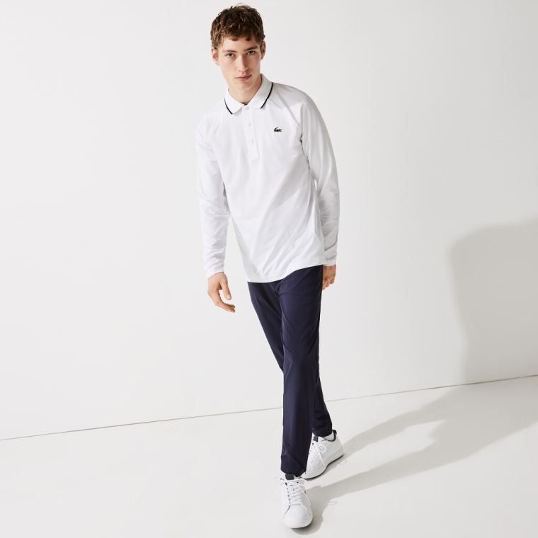 Lacoste SPORT Prodyšný Golfové Polo Shirt Bílé Tmavě Blankyt Blankyt | kpLcwroE