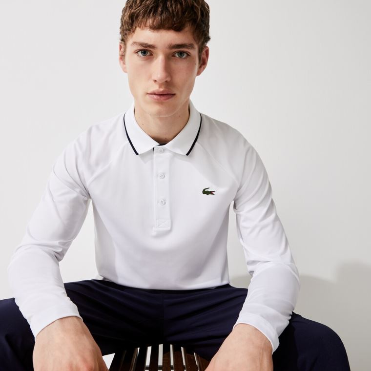 Lacoste SPORT Prodyšný Golfové Polo Shirt Bílé Tmavě Blankyt Blankyt | kpLcwroE