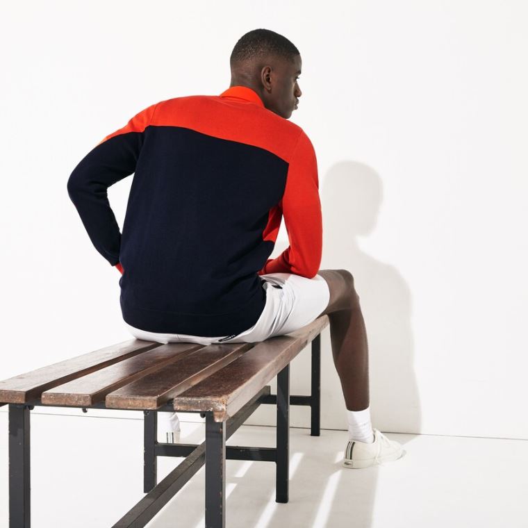 Lacoste SPORT Prodyšný Knit Crew Neck Golfové Svetrové Červené Tmavě Blankyt Blankyt | 3PAJxJaZ