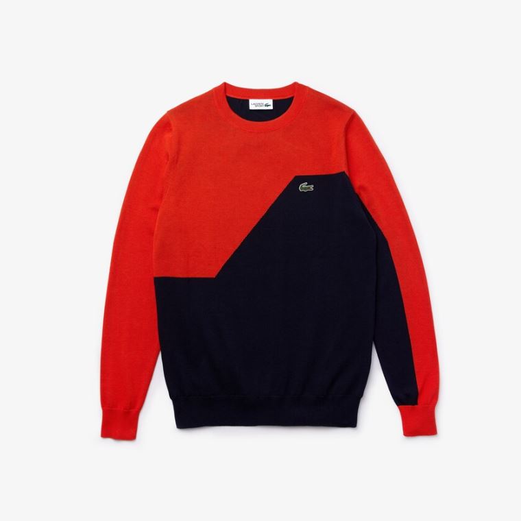 Lacoste SPORT Prodyšný Knit Crew Neck Golfové Svetrové Červené Tmavě Blankyt Blankyt | 3PAJxJaZ