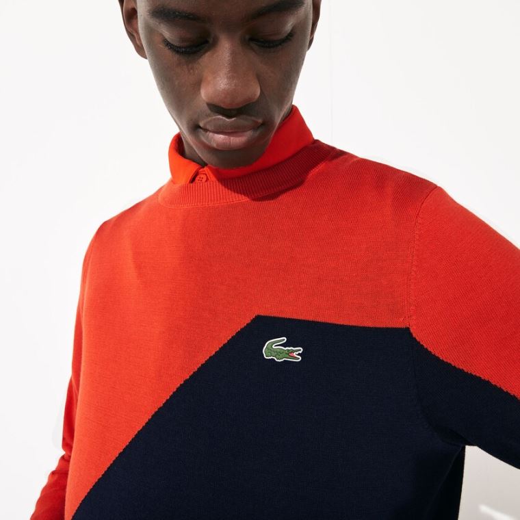 Lacoste SPORT Prodyšný Knit Crew Neck Golfové Svetrové Červené Tmavě Blankyt Blankyt | 3PAJxJaZ