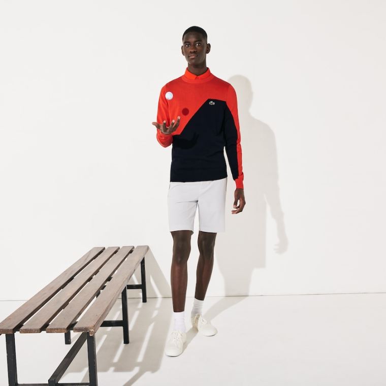 Lacoste SPORT Prodyšný Knit Crew Neck Golfové Svetrové Červené Tmavě Blankyt Blankyt | 3PAJxJaZ