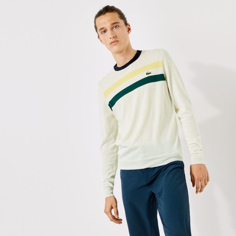 Lacoste SPORT Prodyšný Striped Wool Golfové Svetrové Bílé Žluté Zelene Tmavě Blankyt Blankyt | MZLlooME