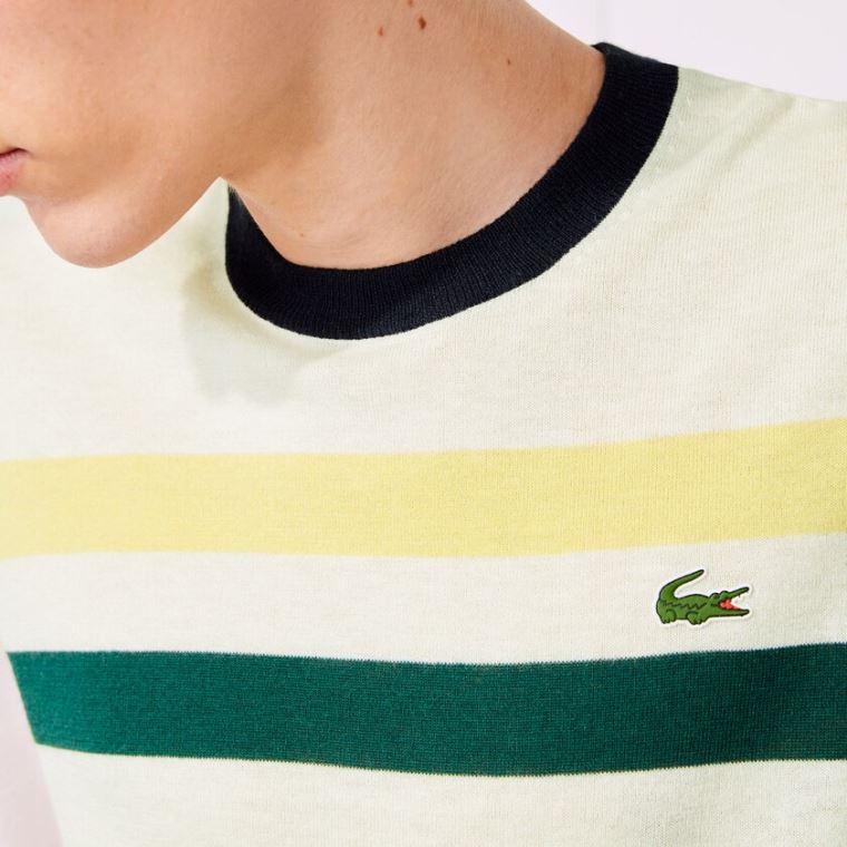 Lacoste SPORT Prodyšný Striped Wool Golfové Svetrové Bílé Žluté Zelene Tmavě Blankyt Blankyt | MZLlooME