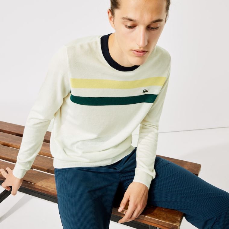 Lacoste SPORT Prodyšný Striped Wool Golfové Svetrové Bílé Žluté Zelene Tmavě Blankyt Blankyt | MZLlooME