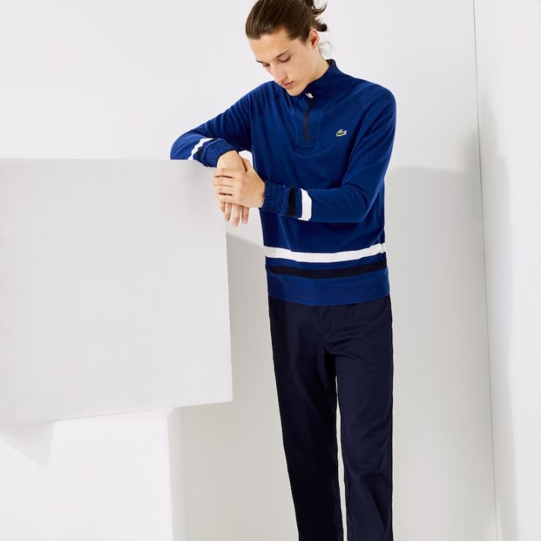 Lacoste SPORT Prodyšný Wool Golfové Svetrové Blankyt Tmavě Blankyt Blankyt Bílé | uNinjnIP