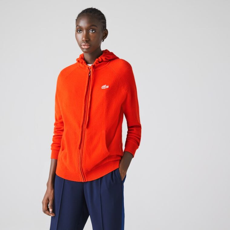 Lacoste SPORT Recycled Cashmere Zip Svetrové Červené | b4mJrN7C