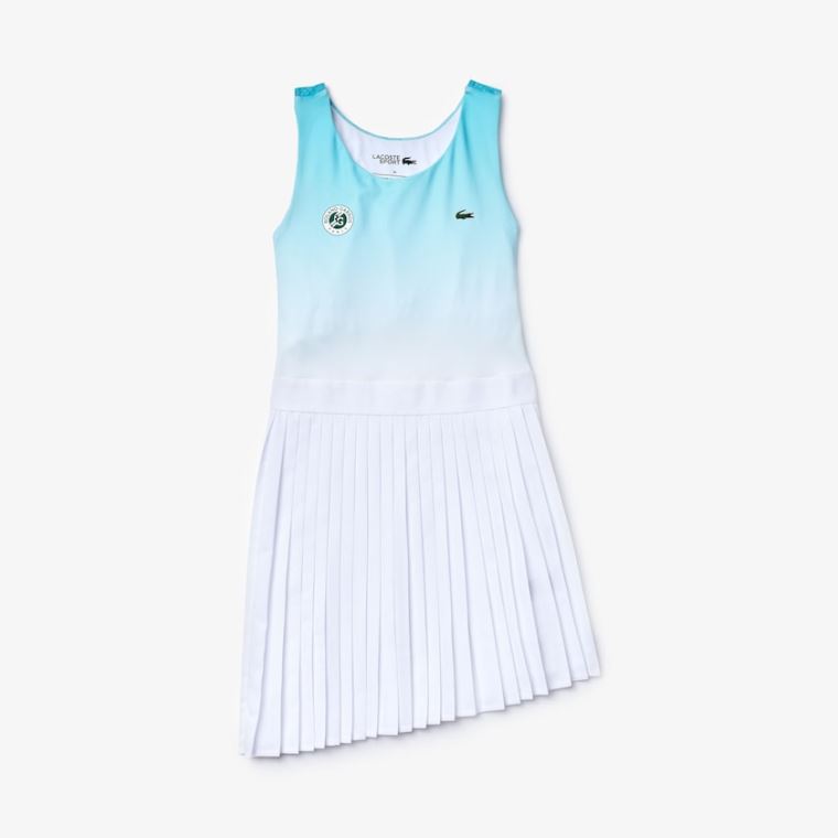 Lacoste SPORT Roland Garros Asymmetrical Pleated Šaty Tyrkysové Bílé Zelene | kkI3ymi0