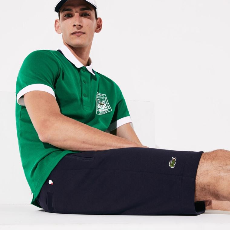 Lacoste SPORT Roland Garros Bavlněné Fleece Shorts Tmavě Blankyt Blankyt Zelene Bílé | 7YY7K8z2