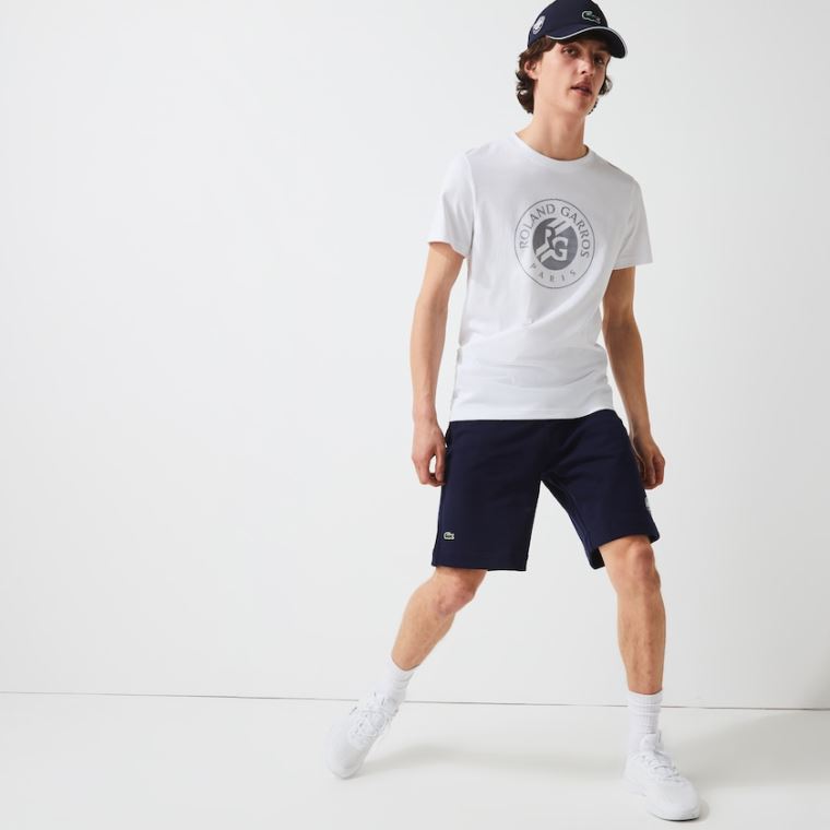 Lacoste SPORT Roland Garros Bavlněné Fleece Shorts Tmavě Blankyt Blankyt Zelene Bílé | 7YY7K8z2