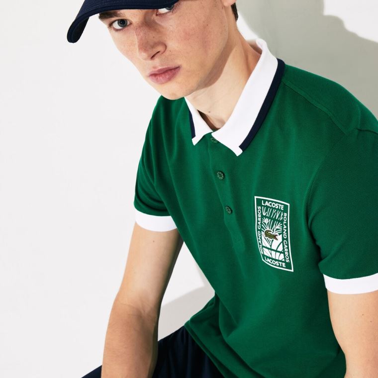 Lacoste SPORT Roland Garros Plant-Print Bavlněné Polo Shirt Zelene Bílé Tmavě Blankyt Blankyt | rkEpn10d