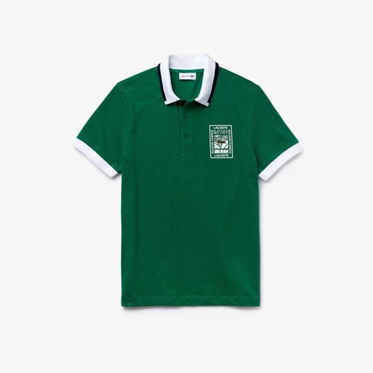 Lacoste SPORT Roland Garros Plant-Print Bavlněné Polo Shirt Zelene Bílé Tmavě Blankyt Blankyt | rkEpn10d