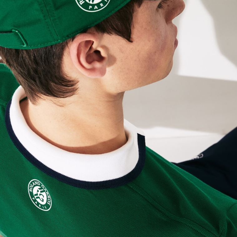 Lacoste SPORT Roland Garros Plant-Print Bavlněné Polo Shirt Zelene Bílé Tmavě Blankyt Blankyt | rkEpn10d