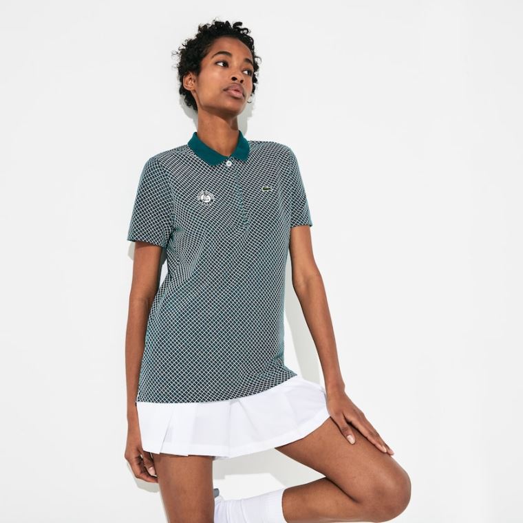 Lacoste SPORT Roland Garros Printed Bavlněné Polo Shirt Zelene Bílé Červené | oZf72E5Z