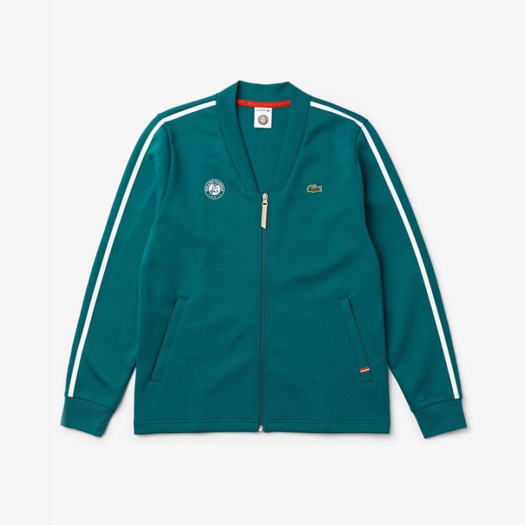 Lacoste SPORT Roland Garros V-Neck Zip Sweatshirt Zelene Bílé Červené | 2Hc1zids