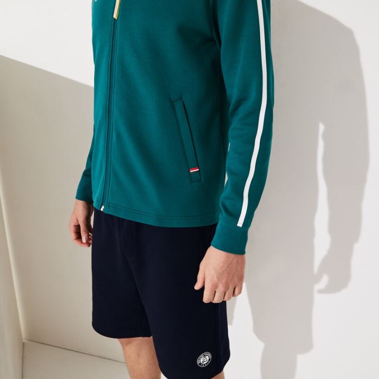 Lacoste SPORT Roland Garros V-Neck Zip Sweatshirt Zelene Bílé Červené | 2Hc1zids