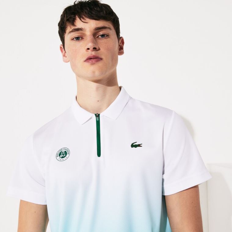 Lacoste SPORT Roland Garros Zip-Front Performance Polo Shirt Bílé Tyrkysové Zelene | LXaWKj3x