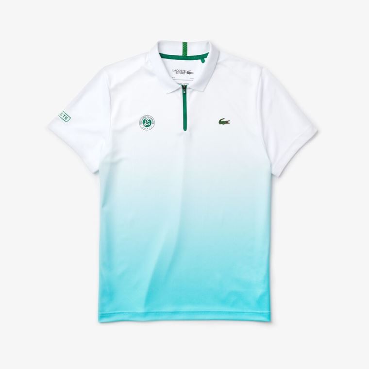 Lacoste SPORT Roland Garros Zip-Front Performance Polo Shirt Bílé Tyrkysové Zelene | LXaWKj3x