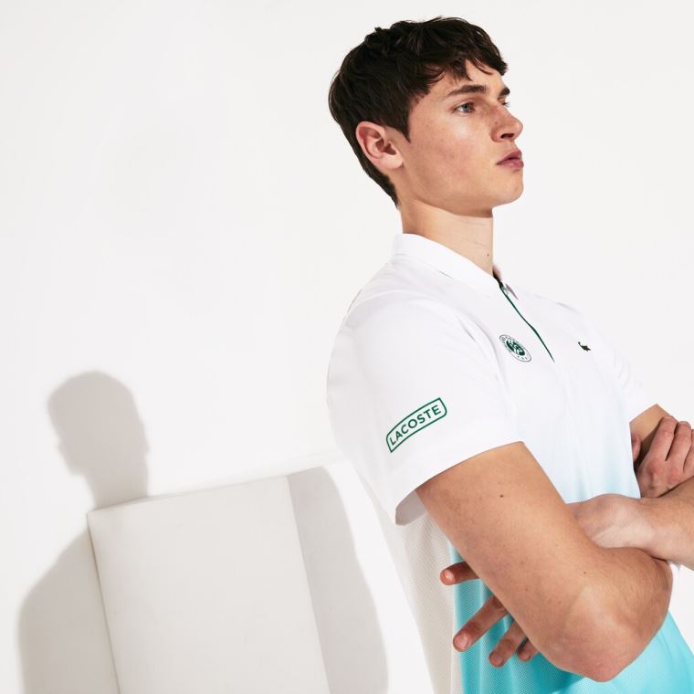 Lacoste SPORT Roland Garros Zip-Front Performance Polo Shirt Bílé Tyrkysové Zelene | TTszS0ui