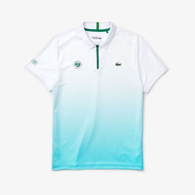 Lacoste SPORT Roland Garros Zip-Front Performance Polo Shirt Bílé Tyrkysové Zelene | TTszS0ui