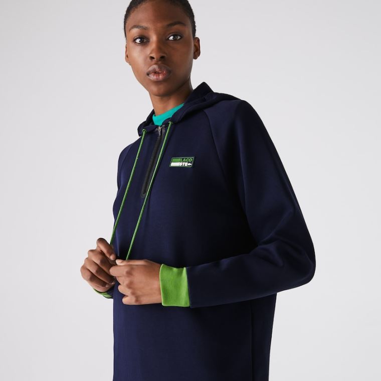 Lacoste SPORT S Kapucí Bavlněné Blend Sweatshirt Šaty Tmavě Blankyt Blankyt Zelene Černé | uztkww5k