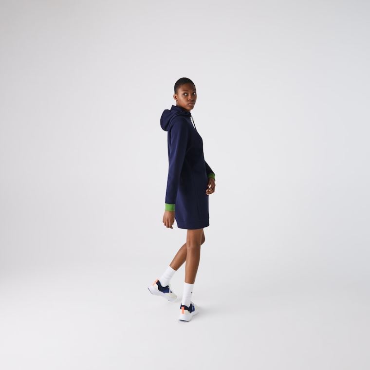 Lacoste SPORT S Kapucí Bavlněné Blend Sweatshirt Šaty Tmavě Blankyt Blankyt Zelene Černé | uztkww5k