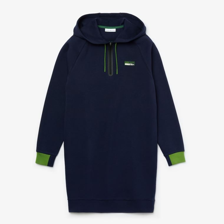 Lacoste SPORT S Kapucí Bavlněné Blend Sweatshirt Šaty Tmavě Blankyt Blankyt Zelene Černé | uztkww5k