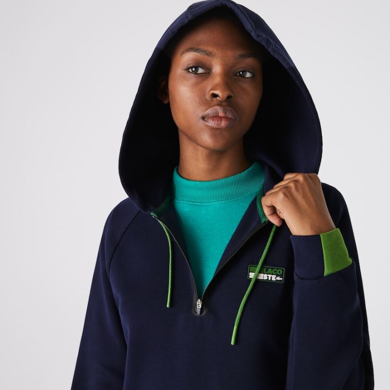 Lacoste SPORT S Kapucí Bavlněné Blend Sweatshirt Šaty Tmavě Blankyt Blankyt Zelene Černé | uztkww5k