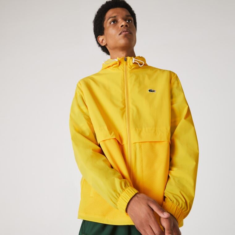 Lacoste SPORT S Kapucí Taffeta-Podšité Windbreaker Žluté Bílé | jbW1li3z