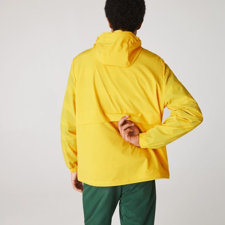 Lacoste SPORT S Kapucí Taffeta-Podšité Windbreaker Žluté Bílé | jbW1li3z