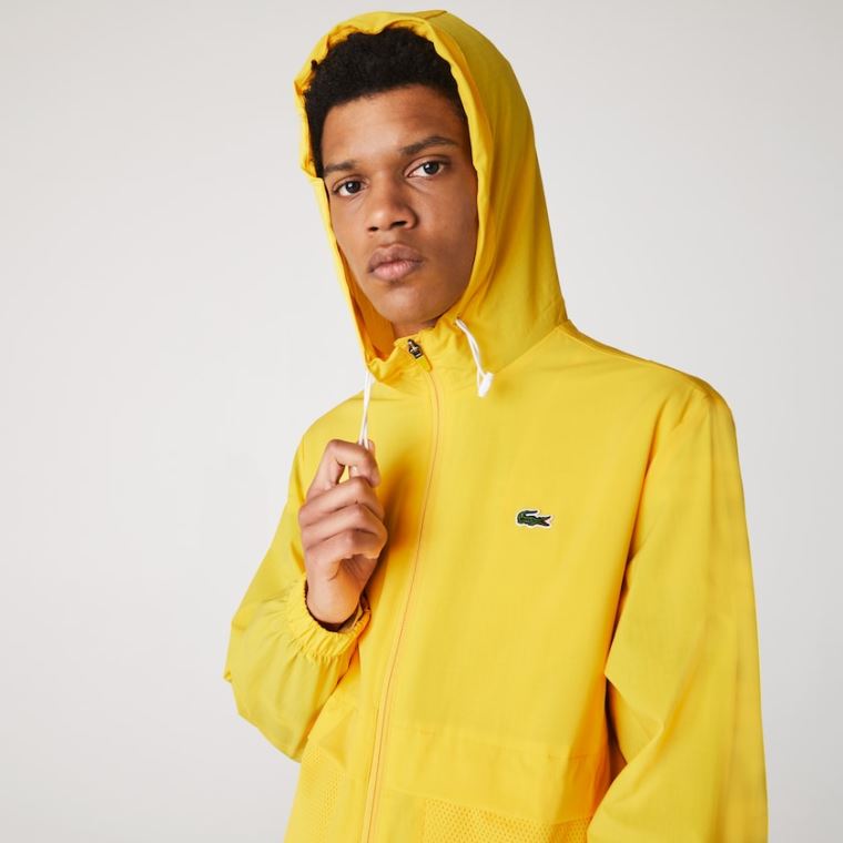 Lacoste SPORT S Kapucí Taffeta-Podšité Windbreaker Žluté Bílé | jbW1li3z