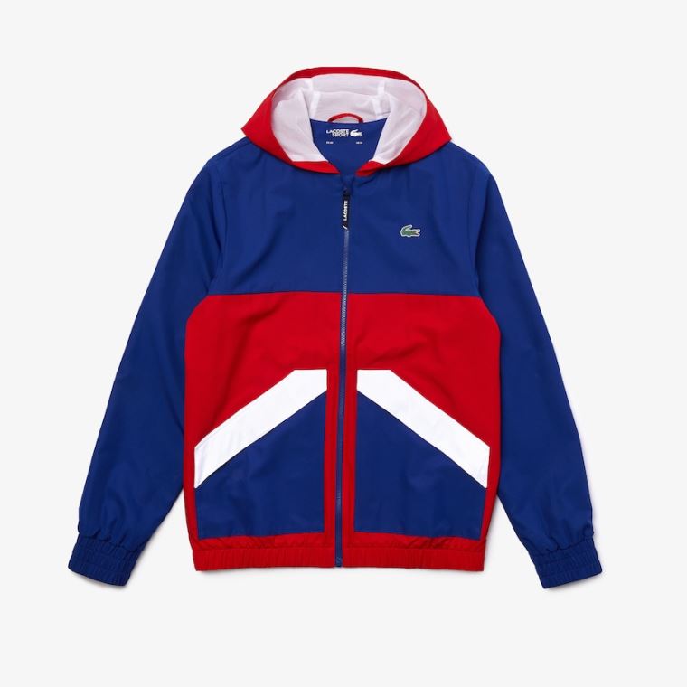 Lacoste SPORT S Kapucí Vody-Resistant Colorblock Jacket Blankyt Červené Bílé | G39FhI45