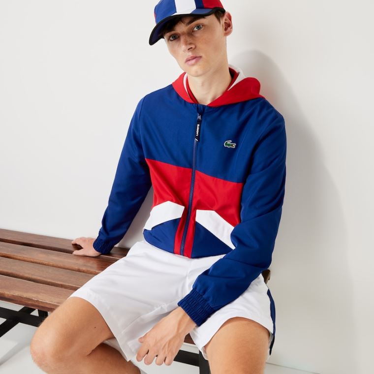 Lacoste SPORT S Kapucí Vody-Resistant Colorblock Jacket Blankyt Červené Bílé | G39FhI45