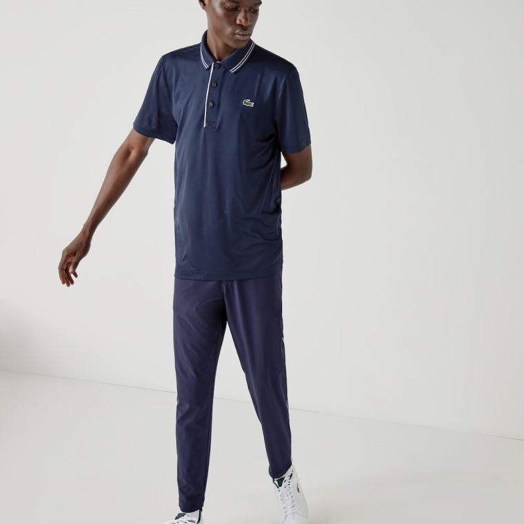 Lacoste SPORT Signature Prodyšný Golfové Polo Shirt Tmavě Blankyt Blankyt Bílé | VBbiFifC