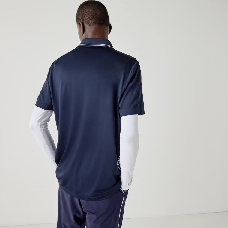 Lacoste SPORT Signature Prodyšný Golfové Polo Shirt Tmavě Blankyt Blankyt Bílé | VBbiFifC