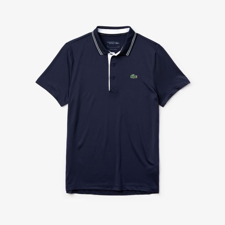 Lacoste SPORT Signature Prodyšný Golfové Polo Shirt Tmavě Blankyt Blankyt Bílé | VBbiFifC