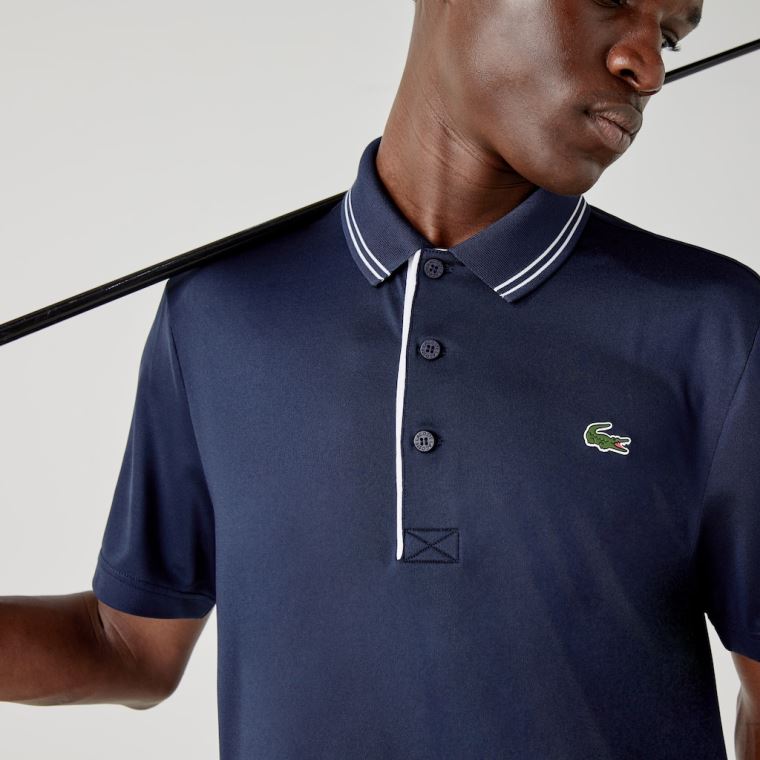 Lacoste SPORT Signature Prodyšný Golfové Polo Shirt Tmavě Blankyt Blankyt Bílé | VBbiFifC