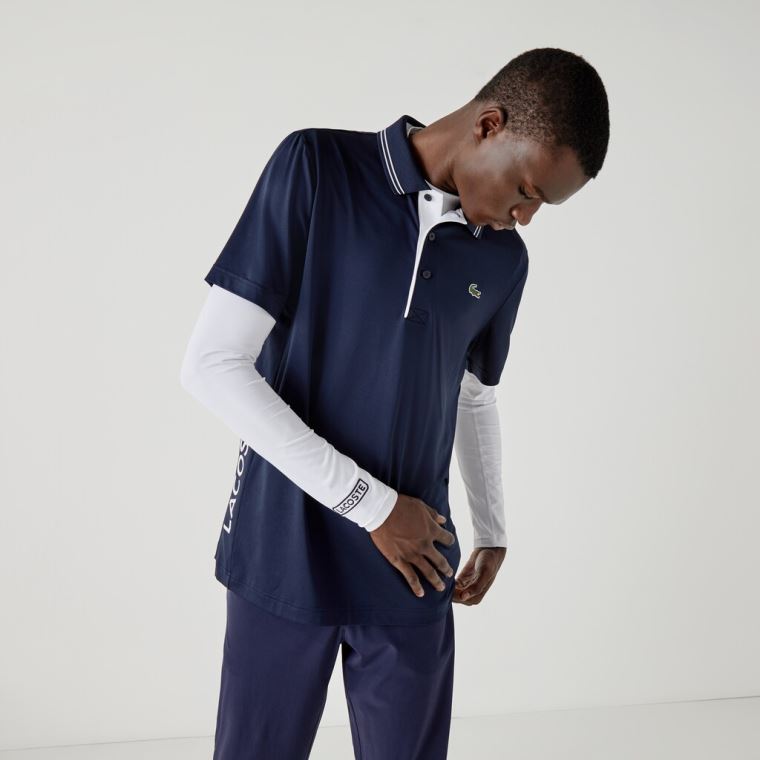 Lacoste SPORT Signature Prodyšný Golfové Polo Shirt Tmavě Blankyt Blankyt Bílé | VBbiFifC