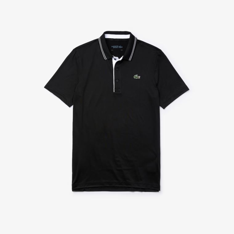 Lacoste SPORT Signature Prodyšný Golfové Polo Shirt Černé Bílé | iutiPZVL