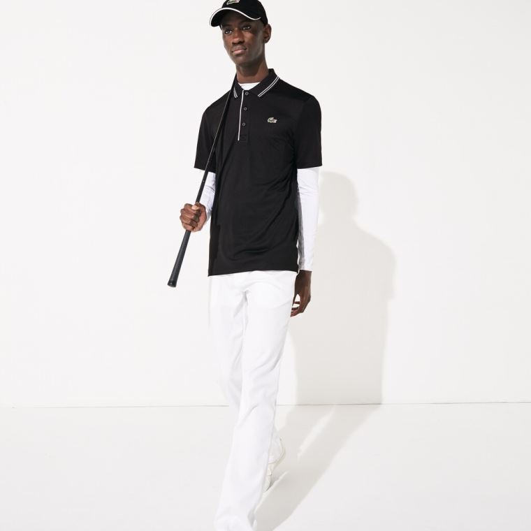 Lacoste SPORT Signature Prodyšný Golfové Polo Shirt Černé Bílé | rpcJWsW1