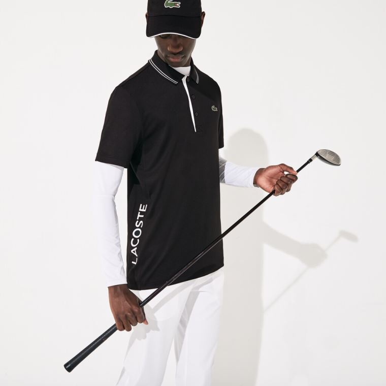 Lacoste SPORT Signature Prodyšný Golfové Polo Shirt Černé Bílé | rpcJWsW1