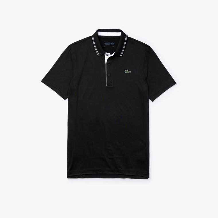 Lacoste SPORT Signature Prodyšný Golfové Polo Shirt Černé Bílé | rpcJWsW1