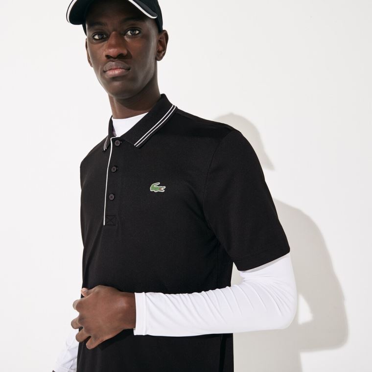 Lacoste SPORT Signature Prodyšný Golfové Polo Shirt Černé Bílé | rpcJWsW1