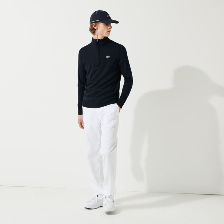 Lacoste SPORT Solid Prodyšný Knit Zip Collar Golfové Svetrové Tmavě Blankyt Blankyt | R9tQRzTm