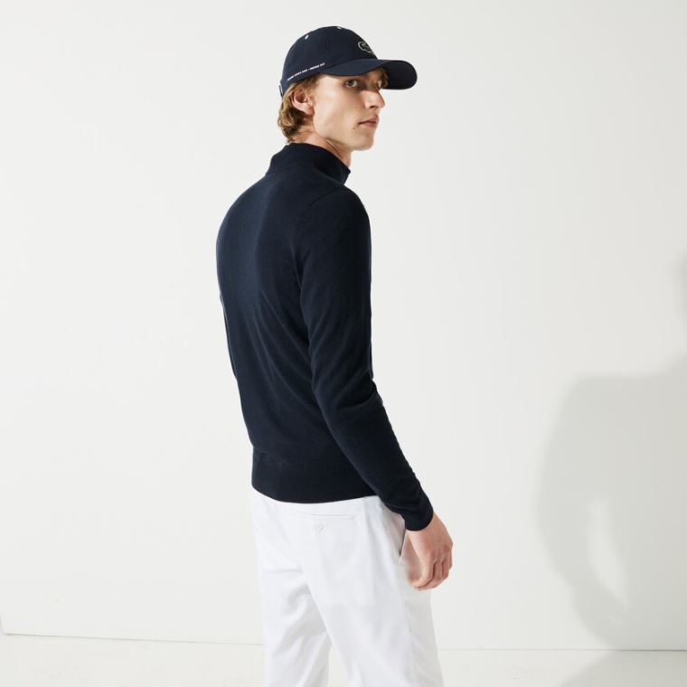 Lacoste SPORT Solid Prodyšný Knit Zip Collar Golfové Svetrové Tmavě Blankyt Blankyt | R9tQRzTm