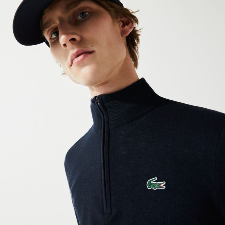 Lacoste SPORT Solid Prodyšný Knit Zip Collar Golfové Svetrové Tmavě Blankyt Blankyt | R9tQRzTm