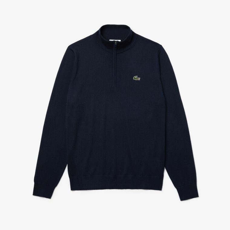 Lacoste SPORT Solid Prodyšný Knit Zip Collar Golfové Svetrové Tmavě Blankyt Blankyt | R9tQRzTm