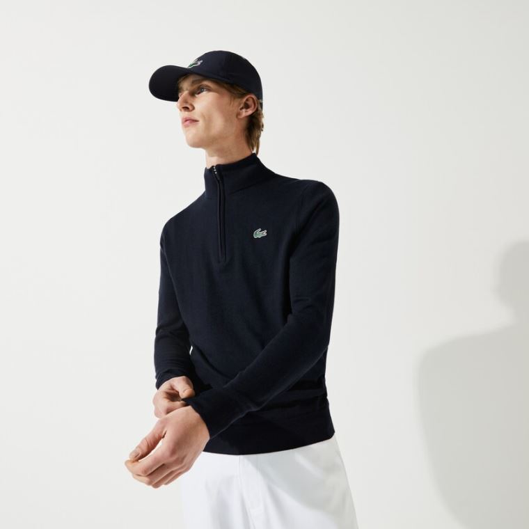 Lacoste SPORT Solid Prodyšný Knit Zip Collar Golfové Svetrové Tmavě Blankyt Blankyt | R9tQRzTm